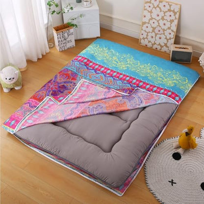 Queen Japanese Futon Mattress Cover - Washed Cotton Floor Bed Cover with Zipper, 60x80in / 152x203cm