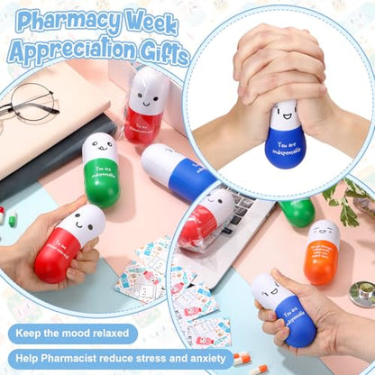 24 Pack Pharmacy Technician Stress Balls Pill-Shaped Gifts with Inspirational Quotes