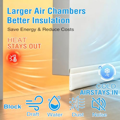 Door Draft Stopper Seal for Bottom of Door - White, 1.77" W x 39" L - Noise & Energy Saver