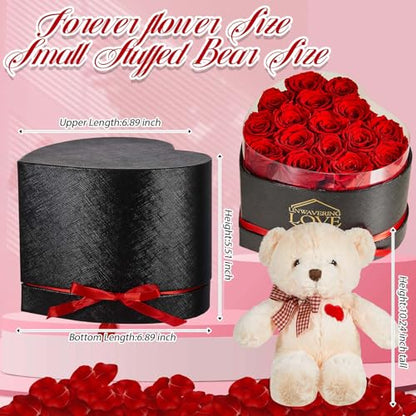 Preserved Roses Gift Set with Heart Box & Plush Bear - Romantic Flower Box