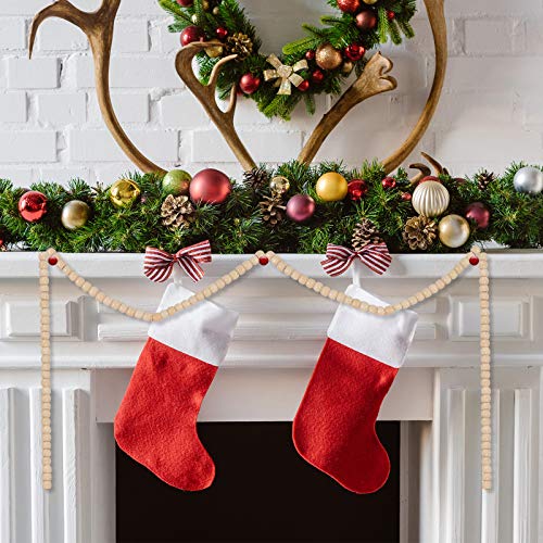 Wood Bead Garland for Christmas Tree - 16 Feet, Natural Wood Color