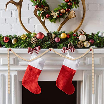 Wood Bead Garland for Christmas Tree - 16 Feet, Natural Wood Color