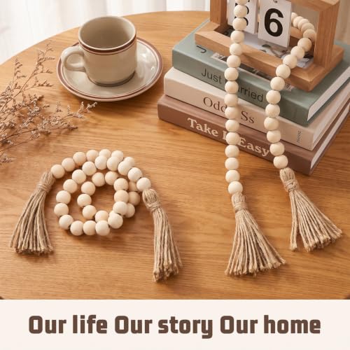 Wood Bead Garland Set with Tassels - Rustic Farmhouse Decor, 29 Inches, 3 Pieces
