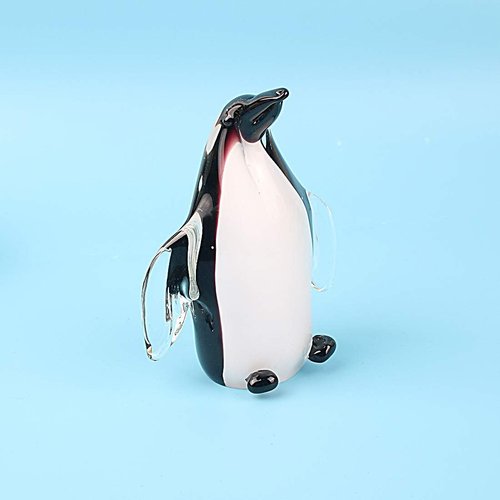 Hophen Glass Penguin Figurine - Handmade Crystal Sculpture | Collectible Desk Decoration (White & Black)