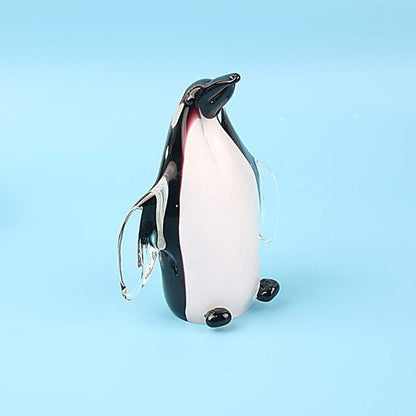 Hophen Glass Penguin Figurine - Handmade Crystal Sculpture | Collectible Desk Decoration (White & Black)