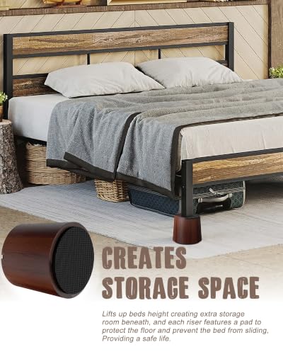 3 Inch Solid Wood Bed Risers - Heavy Duty 8000 lbs, Dual Non-Slip, Round Hutao-Style, 4 Pack