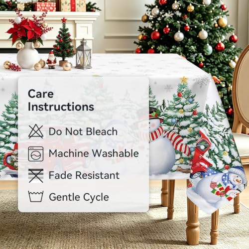 Christmas Tree Truck Wreath Tablecloth 60x84 Inch Rectangular White - Hometrxx