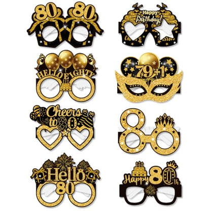 16PCS Gold 80th Birthday Glasses Photo Props Party Decorations