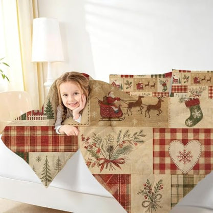 King Christmas Comforter Set - Beige Santa Bedding with Pillowcases - Christmas 02