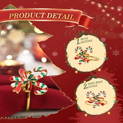 Christmas Napkin Rings Set of 6 - Gold Holiday Table Decor