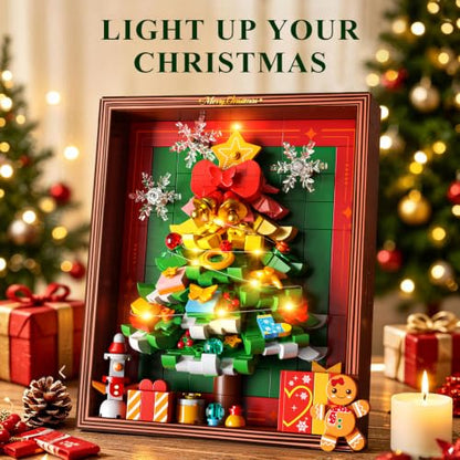 Christmas Tree Building Set with Rotating Snowflakes and LED Lights - Festive Holiday Decor Kit