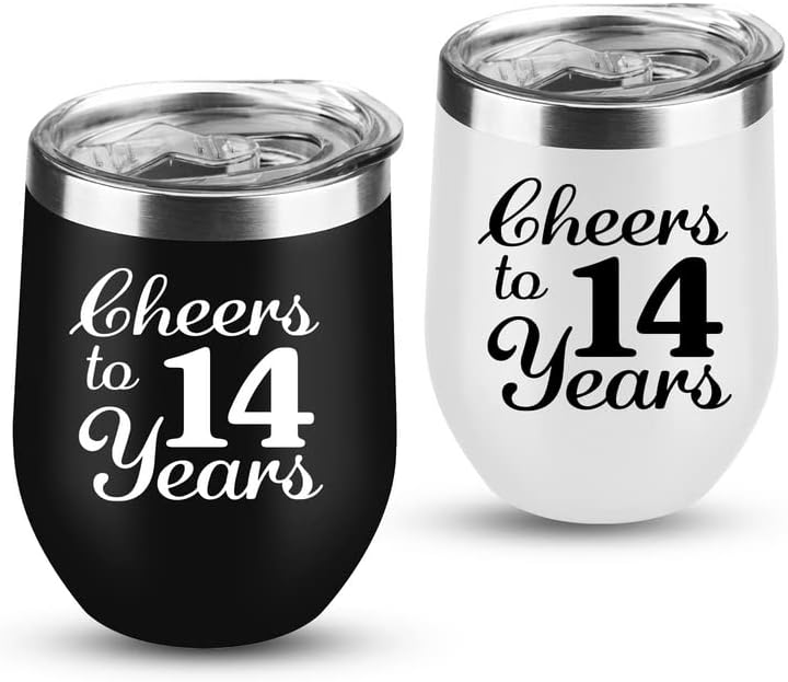 Skiennix 12 OZ Wine Tumblers - Perfect 14th Anniversary Gifts for Couples | Set of 2