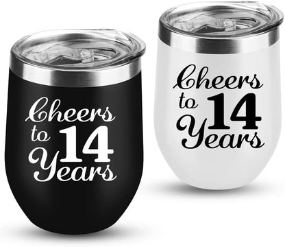 Skiennix 12 OZ Wine Tumblers - Perfect 14th Anniversary Gifts for Couples | Set of 2
