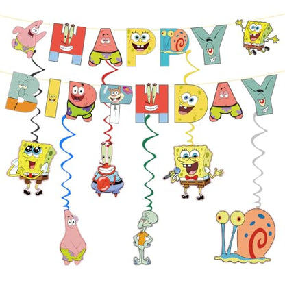 Birthday Banner with Vortex Pendants - SpongeBob Theme Celebration Decor