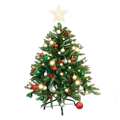 3.6FT Artificial Christmas Tree with 150 Warm Lights & Ornaments - Indoor & Outdoor Holiday Decor