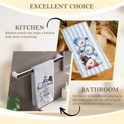 Let It Snow Winter Snowman Kitchen Towels Set of 2 - 16x24 Inches, Decorative Waffle Style, Absorbent, Holiday Gift