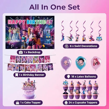Demon Movie-themed Birthday Decorations Party Supplies Set with Banner Balloons & Cake Toppers