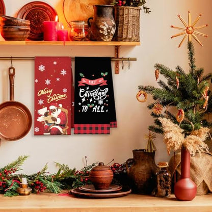 Christmas Black Santa Kitchen Towels Set of 2 - Santa Angel Casual Variation