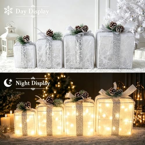 Warm White Lighted Gift Boxes Set of 4 Christmas Decor Battery Operated