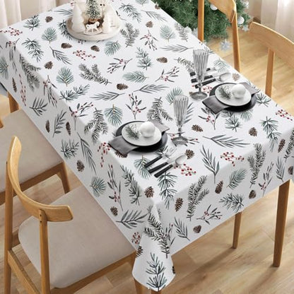 Winter Pine Tree Leaves Square Tablecloth 70x70 Inch - Pine Cone & Leaves Pattern, 70" x 70"