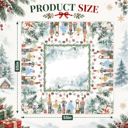 55 Inch Christmas Mahjong Tablecloth with Watercolor Nutcracker Design