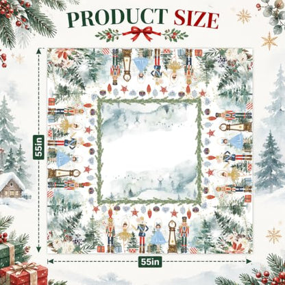 55 Inch Christmas Mahjong Tablecloth with Watercolor Nutcracker Design