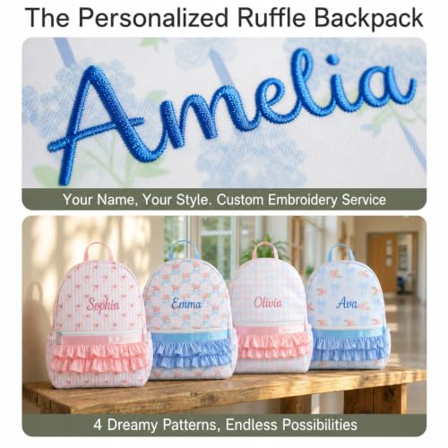 Personalized Girls Preschool Backpack with Name - Bubblegum Pink Ruffle Bag