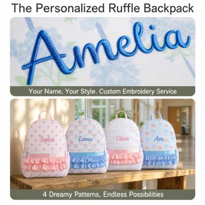 Personalized Girls Preschool Backpack with Name - Bubblegum Pink Ruffle Bag