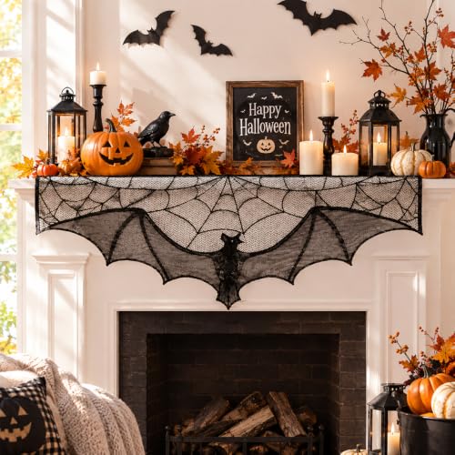 Halloween Lace Curtains Gothic Black Bat Window Decor 2 Pcs - Variation of THIS Listing