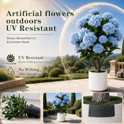 Artificial Hydrangea Tree with Potted Flowers for Outdoor & Indoor Decor - UV Resistant, 3ft