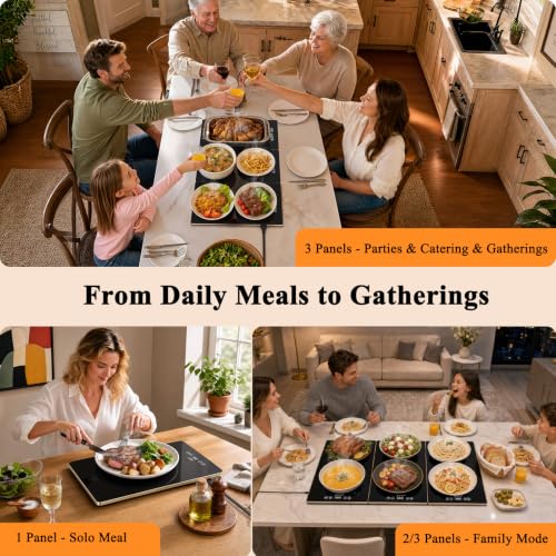 FYY Electric Warming Tray 3-Panel Food Warmer Black & Gold 32.76" x 15.6"