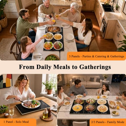 FYY Electric Warming Tray 3-Panel Food Warmer Black & Gold 32.76" x 15.6"