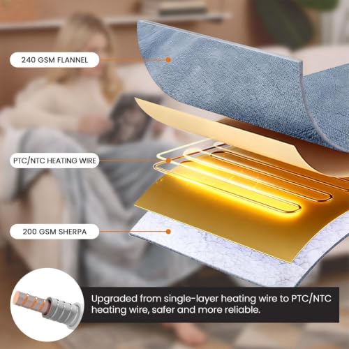 Electric Heated Throw Blanket 50x60 Soft Flannel Sherpa Cozy Bed Couch