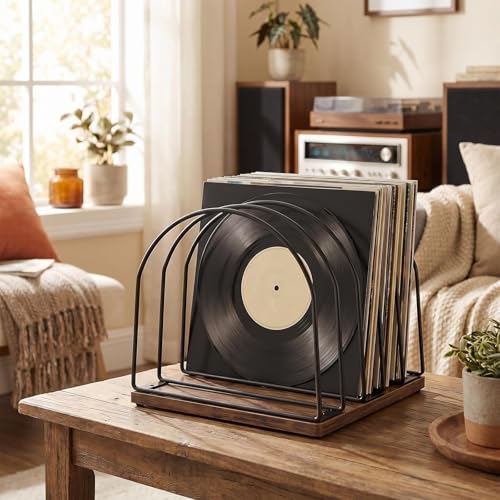 Wooden Vinyl Record Storage Holder - Brown, Stylish & Space-Saving