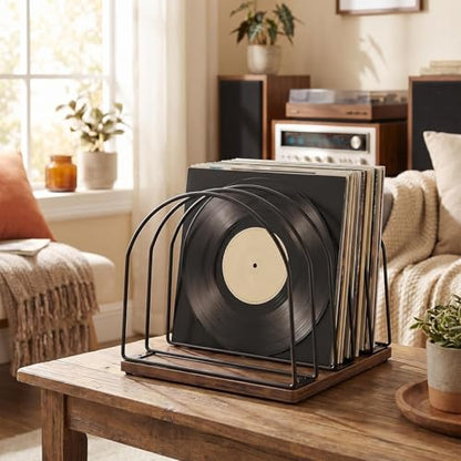 Wooden Vinyl Record Storage Holder - Brown, Stylish & Space-Saving
