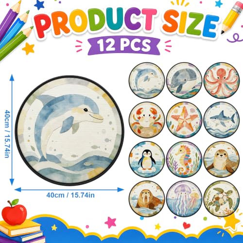 12Pcs Classroom Carpet Seats - Marine Animals Round Floor Mats for Kids