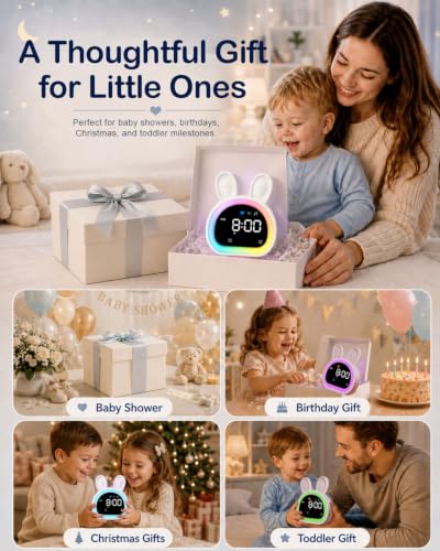 Kids Sleep Trainer Alarm Clock with Night Light and Sound Machine