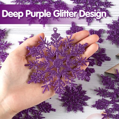 36pcs Deep Purple Snowflake Christmas Ornaments - Hanging Holiday Decor