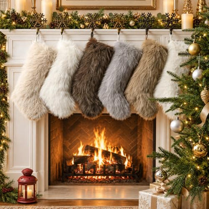 Luxury Plush Holiday Stockings Set of 6 - 18 Inch Christmas Home Decor