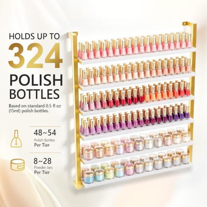 White & Gold 6-Tier Nail Polish Wall Rack Organizer Display Shelf