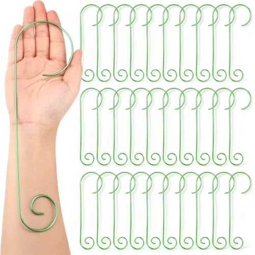 Heavy Duty 10 Inch Green Christmas Ornament Hooks - 30 Pack, Outdoor Support