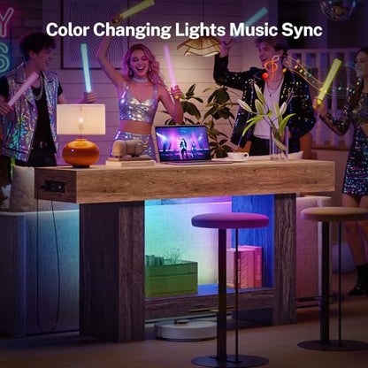 Narrow Farmhouse Entryway Table with RGB Smart Lights & Charging Station