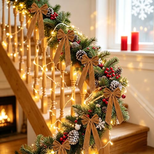Brown Velvet Christmas Tree Topper Bow Set - 13 Pcs Holiday Decor