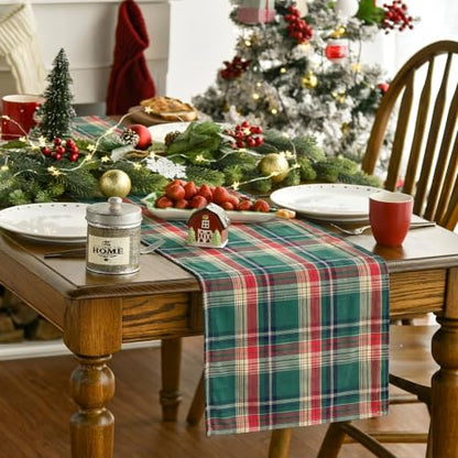 Christmas Table Runner Green Red Plaid 108 Inch Long Festive Holiday Decor