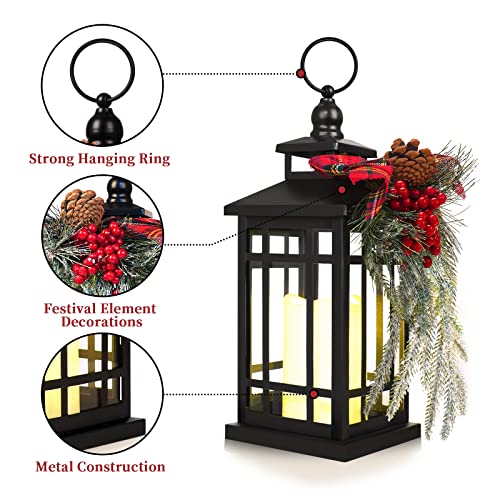 Vintage Metal Christmas Candle Lantern with LED Light - Black - 2