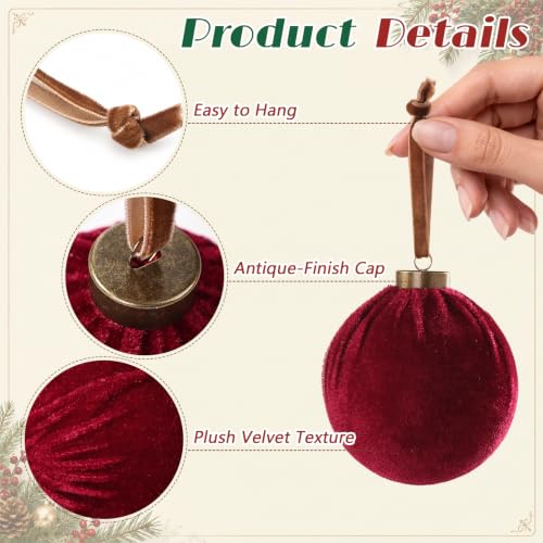 Velvet Christmas Ornaments Set - 12 Assorted 3.5-Inch Holiday Tree Decorations
