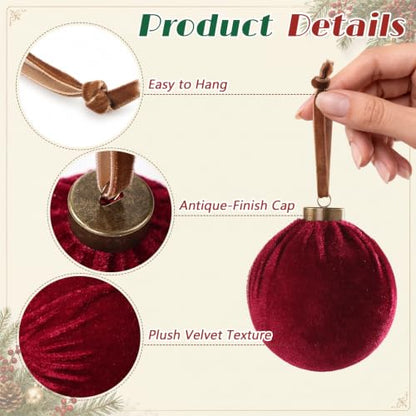 Velvet Christmas Ornaments Set - 12 Assorted 3.5-Inch Holiday Tree Decorations