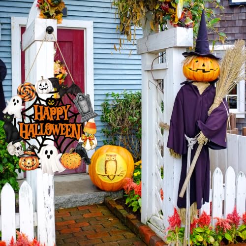 Halloween Wooden Ghost Door Wreath - Large Orange Halloween Decor for Front Door