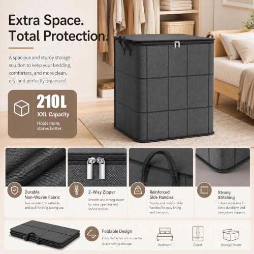 XL 23.6x27.6 Inch Large Moving Storage Bin with Reinforced Handles - Foldable Clothes & Bedding Organizer