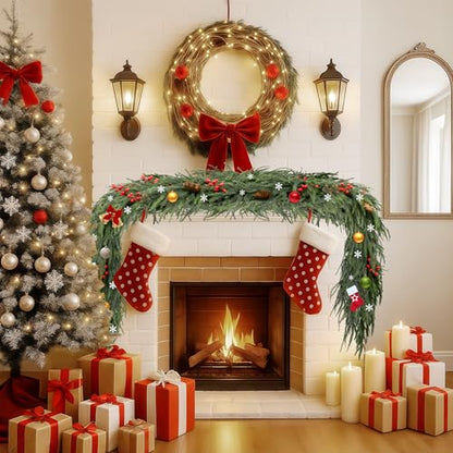 9FT Artificial Christmas Garland Norfolk Pine with Red Berries Winter Decor - Variation of THIS listing